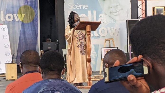 Prof Germaine Kouméalo Anaté, lors de l’ouverture de la soirée littéraire sur la scène Bella Bello