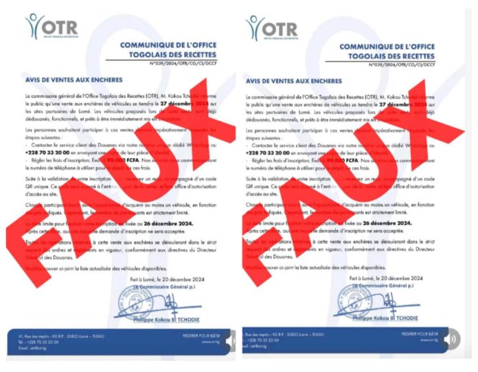 Faux communiqué identifié par l'OTR. Faux communiqué identifié par l'OTR.